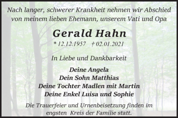 Traueranzeige von Gerald Hahn von Super Sonntag Dessau-Roßlau