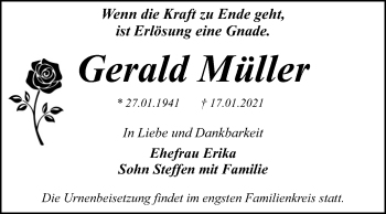 Traueranzeige von Gerald Müller von Mitteldeutsche Zeitung Dessau-Roßlau