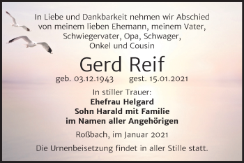 Traueranzeige von Gerd Reif von Super Sonntag Merseburg/Querfurt
