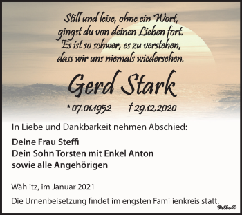 Traueranzeige von Gerd Stark von Super Sonntag Weißenfels