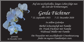 Traueranzeige von Gerda Füchtner von Mitteldeutsche Zeitung Quedlinburg