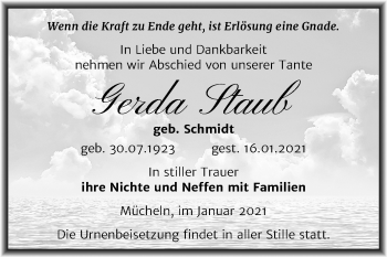 Traueranzeige von Gerda Staub von Super Sonntag Merseburg/Querfurt