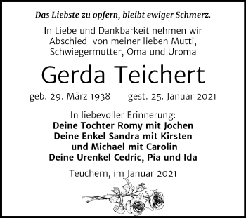 Traueranzeige von Gerda Teichert von Mitteldeutsche Zeitung Weißenfels