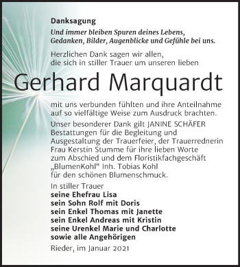 Traueranzeige von Gerhard Marquardt von Mitteldeutsche Zeitung Quedlinburg