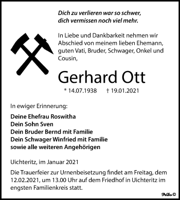 Traueranzeige von Gerhard Ott von Mitteldeutsche Zeitung Weißenfels