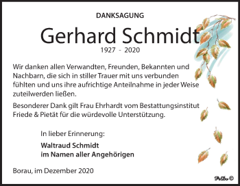 Traueranzeige von Gerhard Schmidt von Super Sonntag Weißenfels
