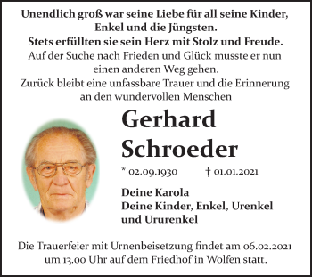 Traueranzeige von Gerhard Schroeder von Mitteldeutsche Zeitung Bitterfeld