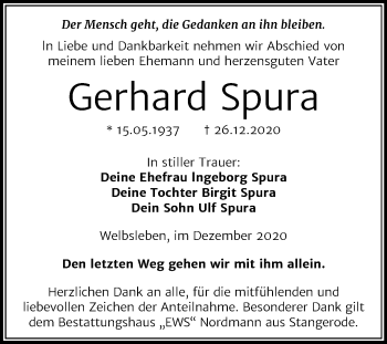 Traueranzeige von Gerhard Spura von Super Sonntag Mansfelder Land