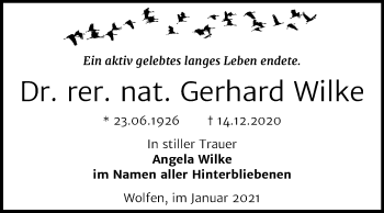 Traueranzeige von Gerhard Wilke von Wochenspiegel Bitterfeld