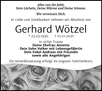 Traueranzeige von Gerhard Wötzel von Mitteldeutsche Zeitung Bitterfeld