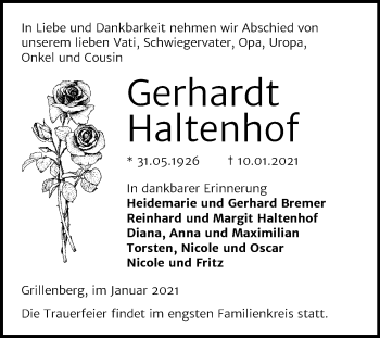 Traueranzeige von Gerhardt Haltenhof von Super Sonntag Sangerhausen