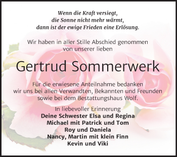 Traueranzeige von Gertrud Sommerwerk von Mitteldeutsche Zeitung Zeitz