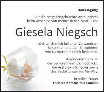 Traueranzeige von Giesela Niegsch von Super Sonntag Weißenfels