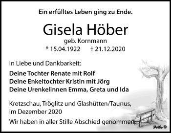 Traueranzeige von Gisela Höber von Mitteldeutsche Zeitung Zeitz