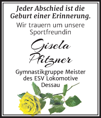 Traueranzeige von Gisela Pfitzner von Mitteldeutsche Zeitung Dessau-Roßlau