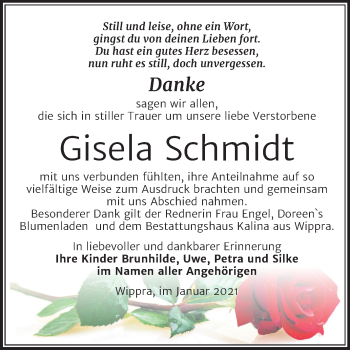 Traueranzeige von Gisela Schmidt von Mitteldeutsche Zeitung Sangerhausen