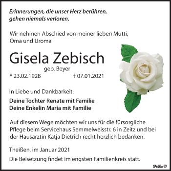 Traueranzeige von Gisela Zebisch von Mitteldeutsche Zeitung Zeitz