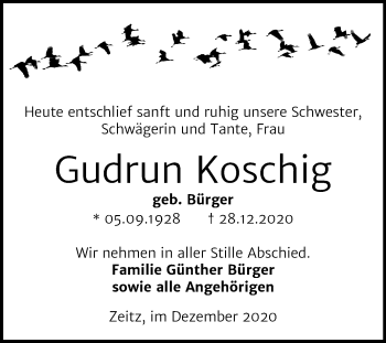 Traueranzeige von Gudrun Koschig von Super Sonntag Zeitz