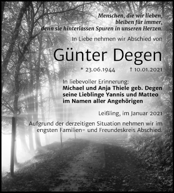 Traueranzeige von Günter Degen von Mitteldeutsche Zeitung Weißenfels