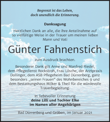 Traueranzeige von Günter Fahnenstich von Mitteldeutsche Zeitung Merseburg/Querfurt
