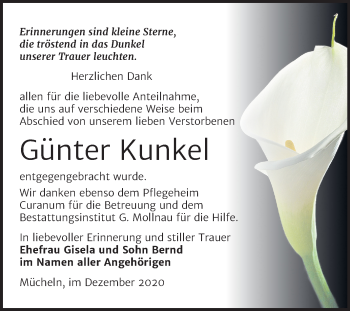 Traueranzeige von Günter Kunkel von Mitteldeutsche Zeitung Merseburg/Querfurt