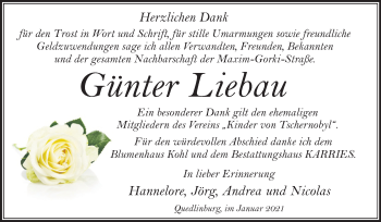 Traueranzeige von Günter Liebau von Mitteldeutsche Zeitung Quedlinburg