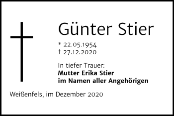 Traueranzeige von Günter Stier von Super Sonntag Weißenfels