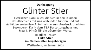 Traueranzeige von Günter Stier von Super Sonntag Weißenfels
