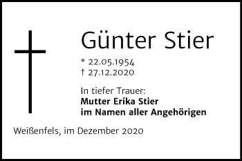 Traueranzeige von Günter Stier von Mitteldeutsche Zeitung Weißenfels