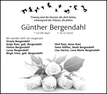 Traueranzeige von Günther Bergendahl von Mitteldeutsche Zeitung Wittenberg