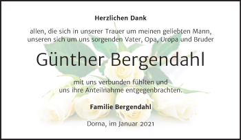 Traueranzeige von Günther Bergendahl von Super Sonntag Wittenberg