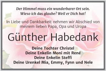 Traueranzeige von Günther Habedank von Super Sonntag Wittenberg