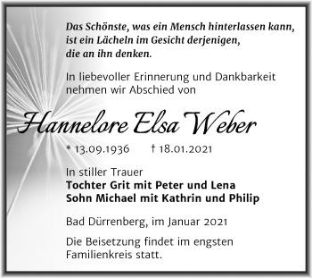 Traueranzeige von Hannelore Elsa Weber von Super Sonntag Merseburg/Querfurt
