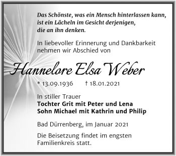 Traueranzeige von Hannelore Elsa Weber von Mitteldeutsche Zeitung Merseburg/Querfurt