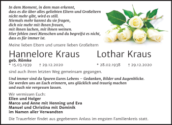 Traueranzeige von Hannelore und Lothar Kraus von Mitteldeutsche Zeitung Wittenberg