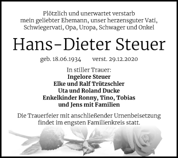 Traueranzeige von Hans-Dieter Steuer von Mitteldeutsche Zeitung Halle/Saalkreis