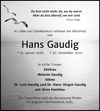 Traueranzeige von Hans Gaudig von Mitteldeutsche Zeitung Halle/Saalkreis