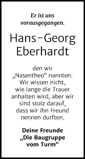 Traueranzeige von Hans-Georg Eberhardt von Mitteldeutsche Zeitung Halle/Saalkreis