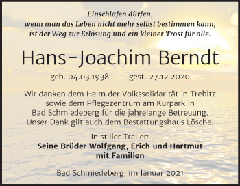 Traueranzeige von Hans-Joachim Berndt von Mitteldeutsche Zeitung Wittenberg