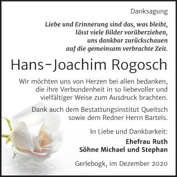 Traueranzeige von Hans-Joachim Rogosch von Super Sonntag Bernburg