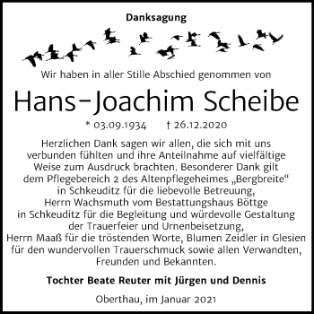 Traueranzeige von Hans-Joachim Scheibe von Mitteldeutsche Zeitung Merseburg/Querfurt