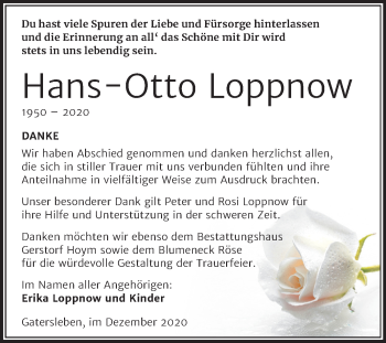 Traueranzeige von Hans-Otto Loppnow von Super Sonntag Aschersleben