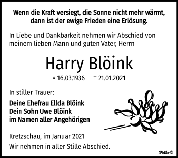 Traueranzeige von Harry Blöink von Mitteldeutsche Zeitung Zeitz