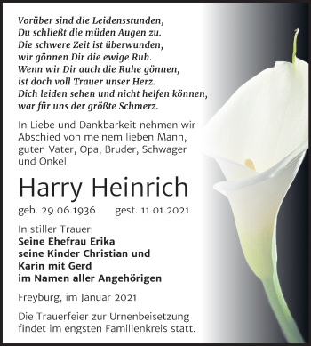 Traueranzeige von Harry Heinrich von Super Sonntag Naumburg/Nebra