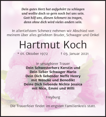 Traueranzeige von Hartmut Koch von Mitteldeutsche Zeitung Naumburg/Nebra