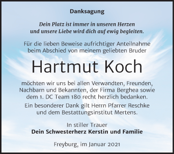 Traueranzeige von Hartmut Koch von Super Sonntag Naumburg/Nebra