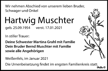 Traueranzeige von Hartwig Muschter von Mitteldeutsche Zeitung Weißenfels