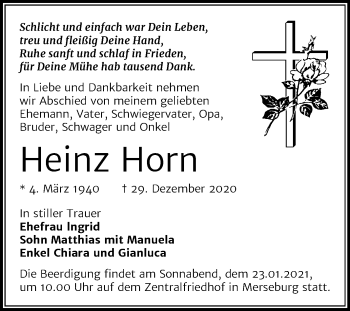 Traueranzeige von Heinz Horn von Mitteldeutsche Zeitung Merseburg/Querfurt