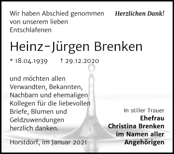 Traueranzeige von Heinz-Jürgen Brenken von Mitteldeutsche Zeitung Wittenberg
