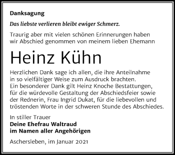 Traueranzeige von Heinz Kühn von Super Sonntag Aschersleben